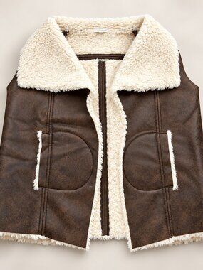 Sonoma Brown Faux Leather Look Sherpa Trim Vest Size M